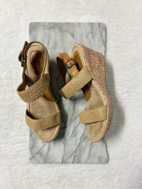 Born Cork Braided Wedge Sandals Size 8 Tan